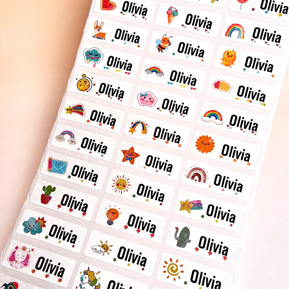 200Pcs Customize Name Stickers Waterproof Personalized Labels Children School Stationery Variety Patterns Animal Tags for Kids