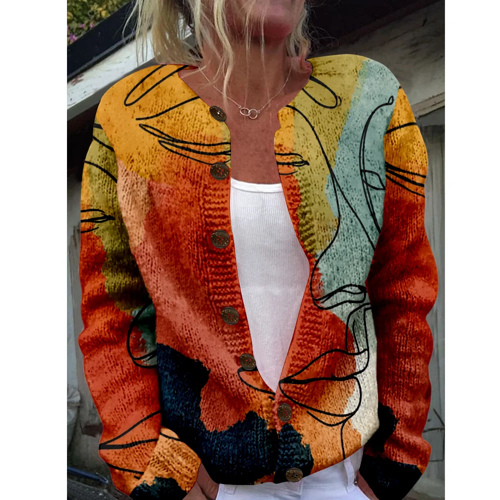 

Autumn Winter Knitted Art Face Cardigan Vintage Casual Sweater Japanese Fashion Streetwear Women Sweaters Knit Top Jumpers