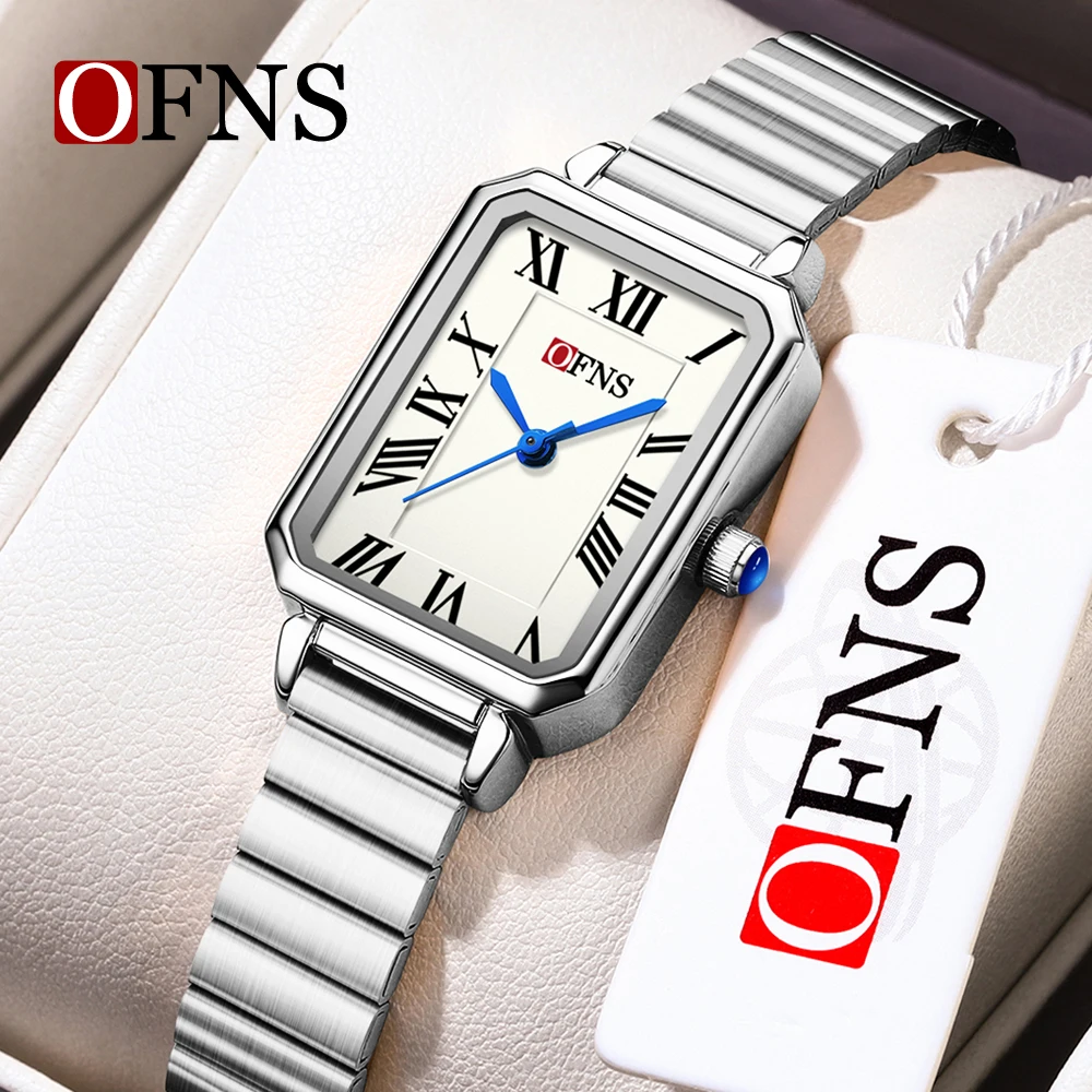 OFNS 1552 женские часы, легкие роскошные квадратные римские кварцевые часы, простые модные водонепроницаемые кварцевые часы 2025