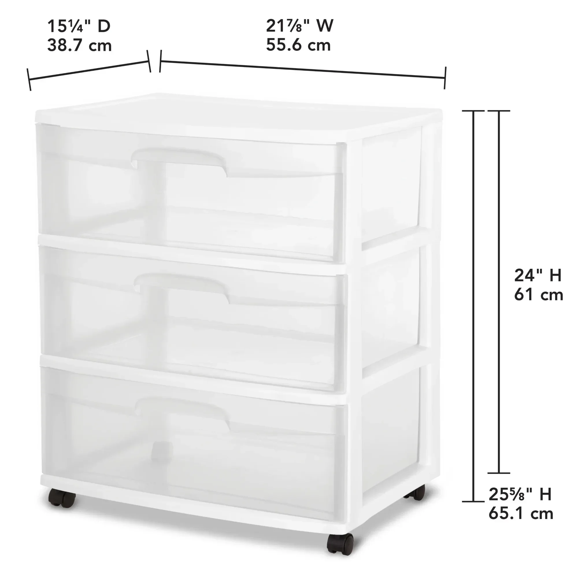 White Wide 3-Drawer Rolling Storage Cart, Clear Plastic Organizers for Bedroom Office Kitchen Bathroom, Versatile Cart