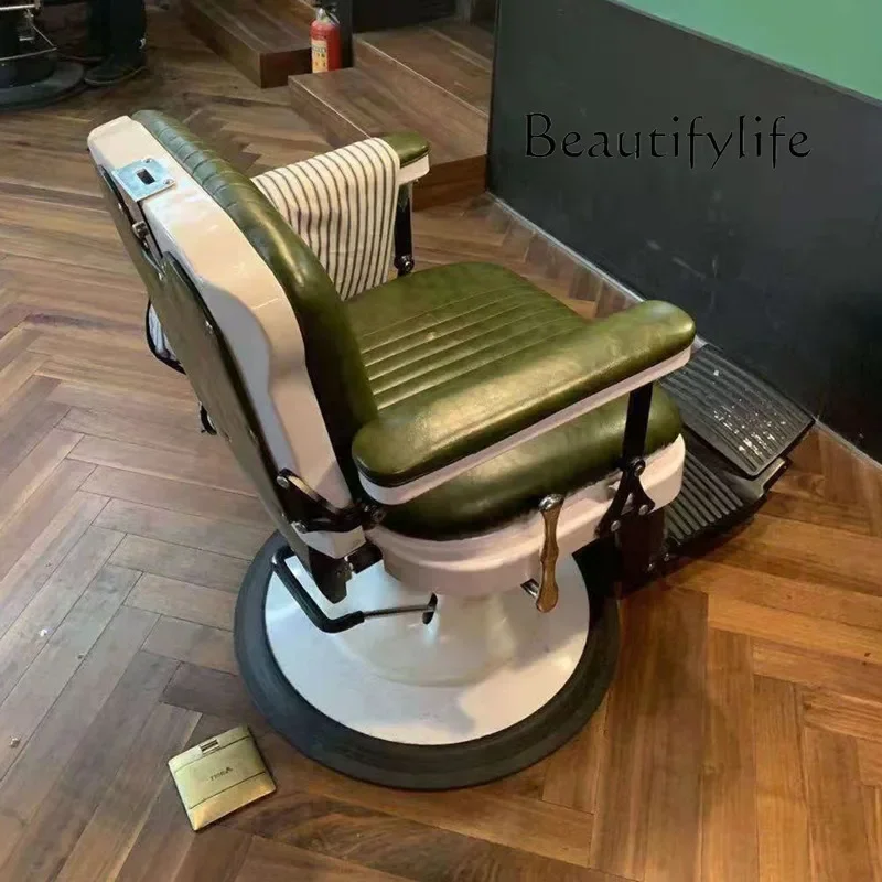 Retro men's oil head haircut chair, special shaving for hair salon, reclining hair cut chair, Chinese red hairdresser chair