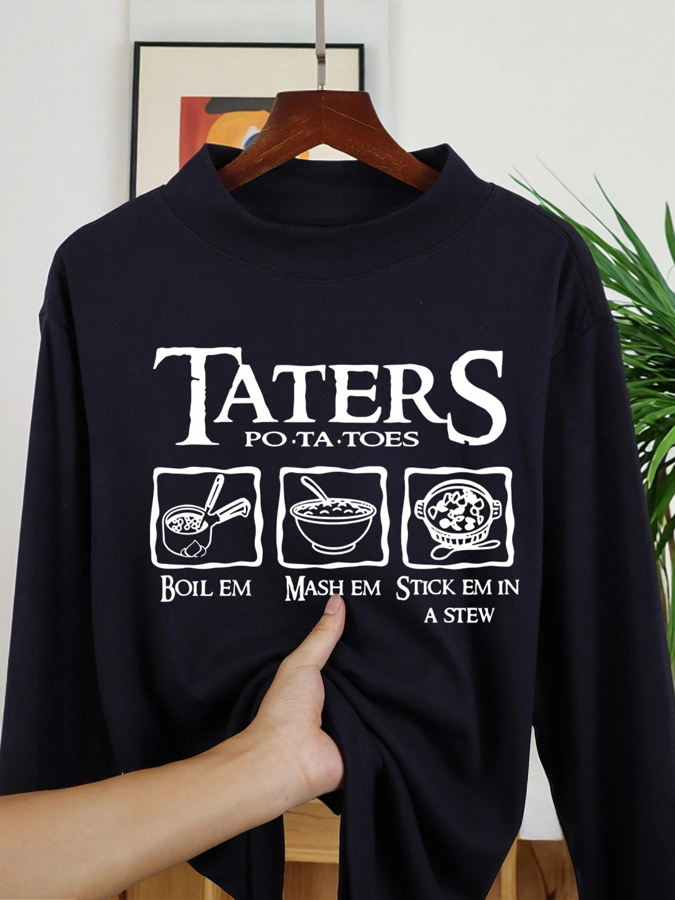 

Taters Cooking Steps Print Man Long Sleeved Shirts Winter Autumn Shirt New Fashion Base Layer Thickened Middle Collar Clothing
