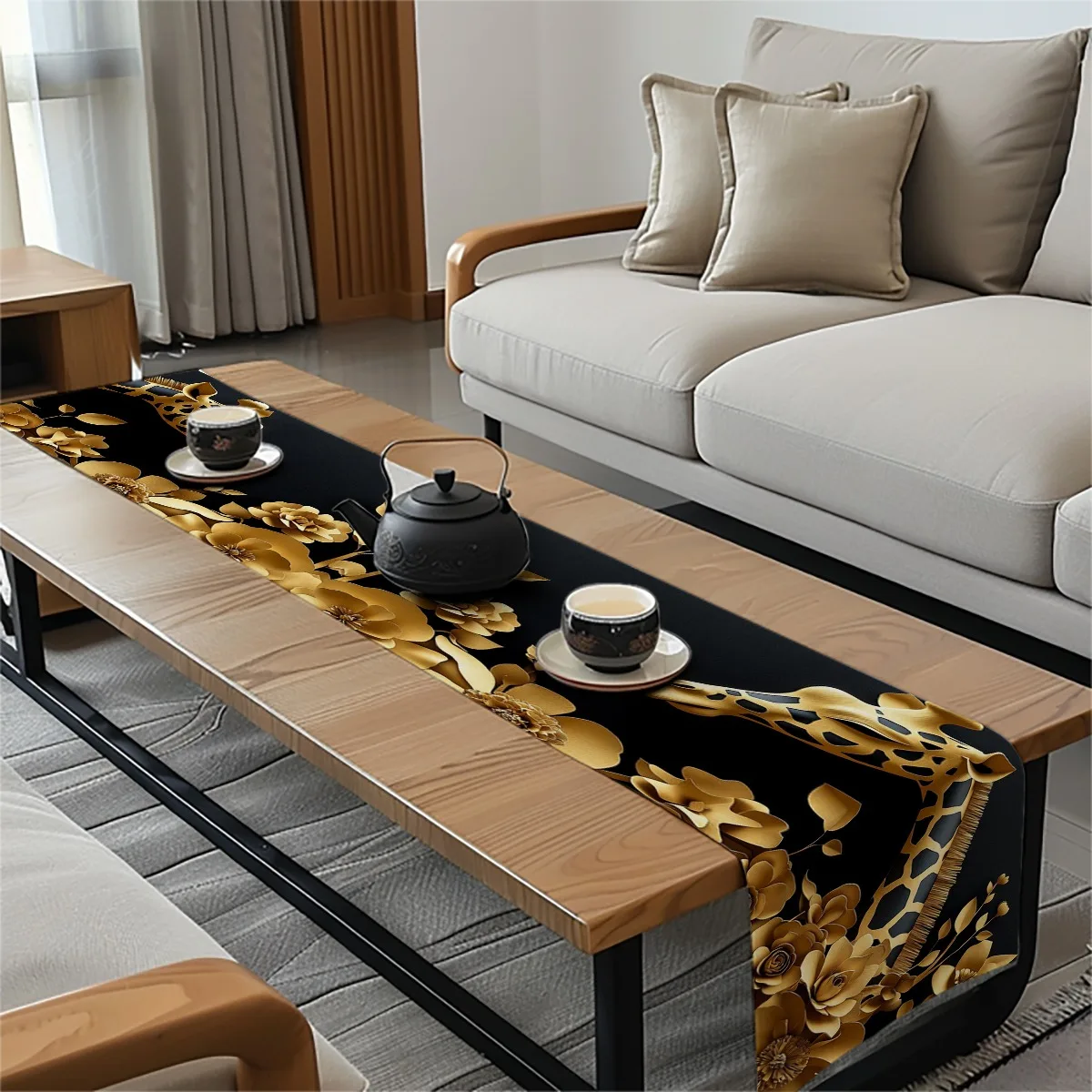 decorations table runner Golden Giraffe & Floral Elegant Style Long cloth for party decoration kitchen and farmhouse tabletop de