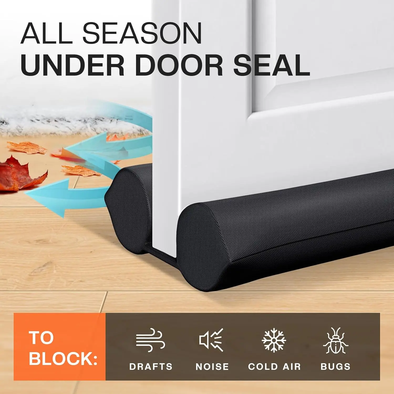 Under Door Draft Stopper Bottom Door Gap Filler & Seal Block Cold Air Noise Sound Wind, Bugs Easy to Install Double Side Block