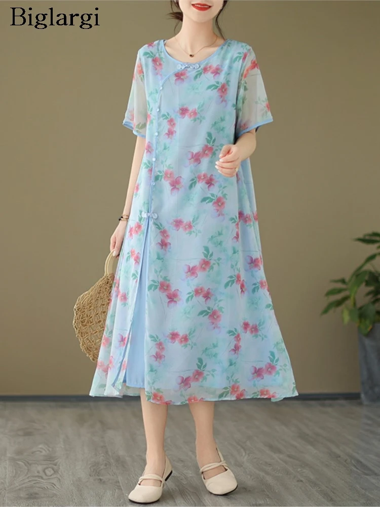 

Oversized Summer Flower Floral Print Dress Women A-Line Ruffle Pleated Loose Fashion Ladies Dresses Short Sleeve Woman Dress