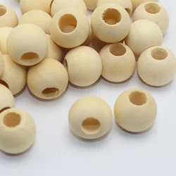 50pcs Wooden Beads Large Hole Unfinished Natural Round Wood Beads 15mm Hole 7mm