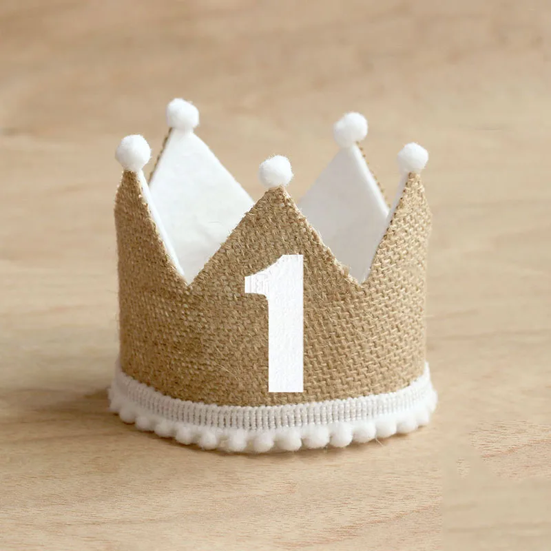 Burlap Crown Baby Birthday Party Hat 1/2 1 2 3 4 5 6 7 8 9 Year Baby Boy Girl Lniana opaska na głowę 100 Year Adult Anniversary Cap