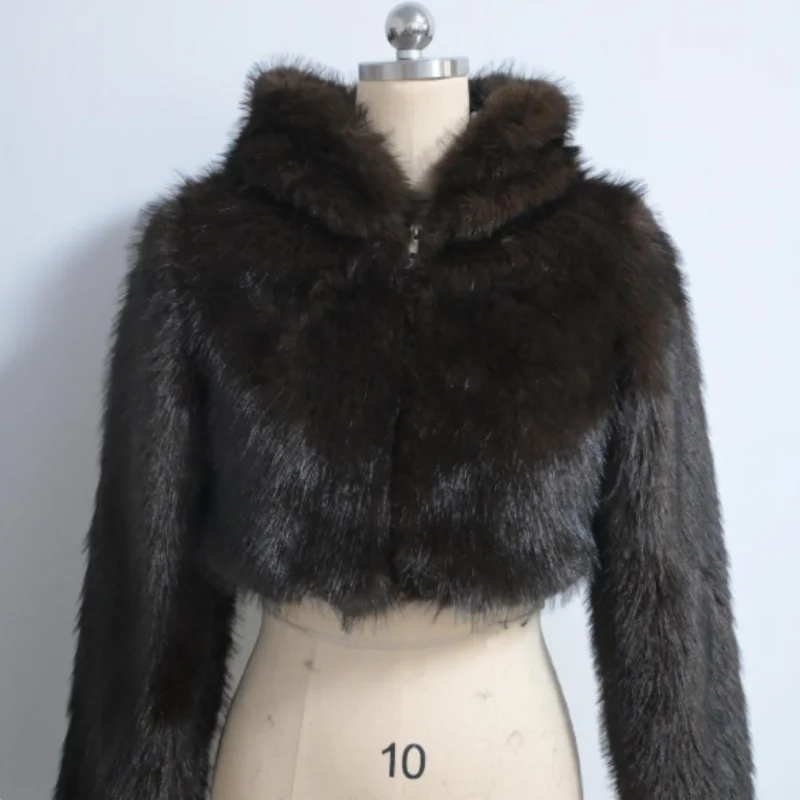 ZXRYXGS 모조 모피 코트 2026 가을, 겨울 패션 재킷 짧은 스타일 세련된 후드 여성 의류