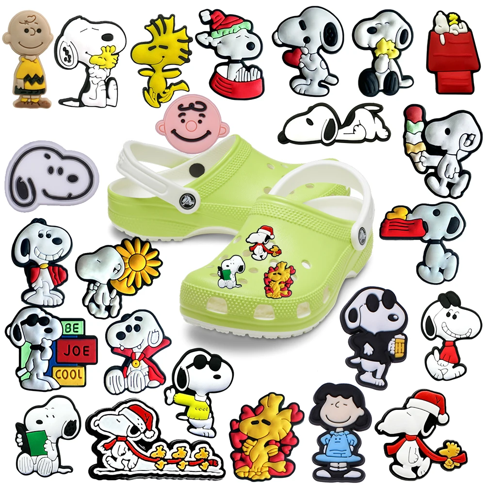 

11-50PCS Cartoon Snoopy dog Shoes series Charm Decorations Emit randomly PVC Decoration Detachable Waterproof For Party Gifts