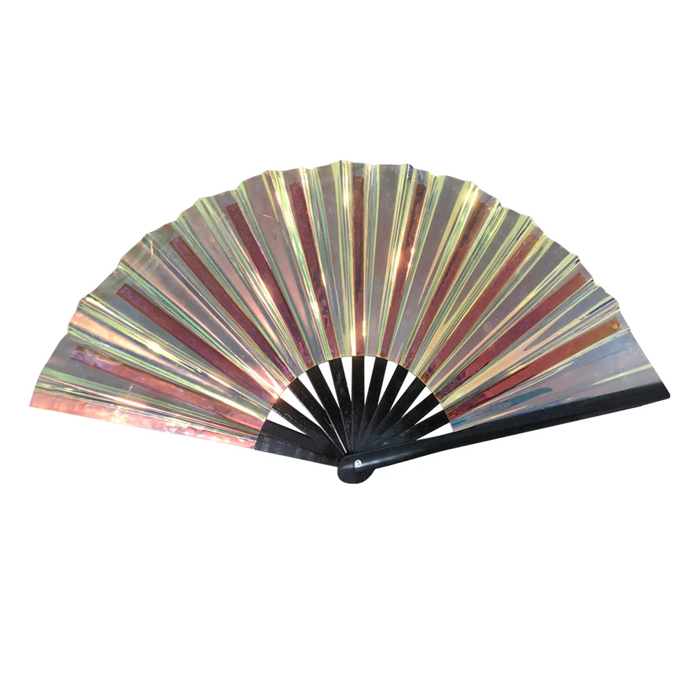 New Ten Inch Bamboo Fan Foldable Lightweight Tai Chi Fan Craft Gifts PVC Glitter Hand Fan for Line Dancing, Parties, and Events