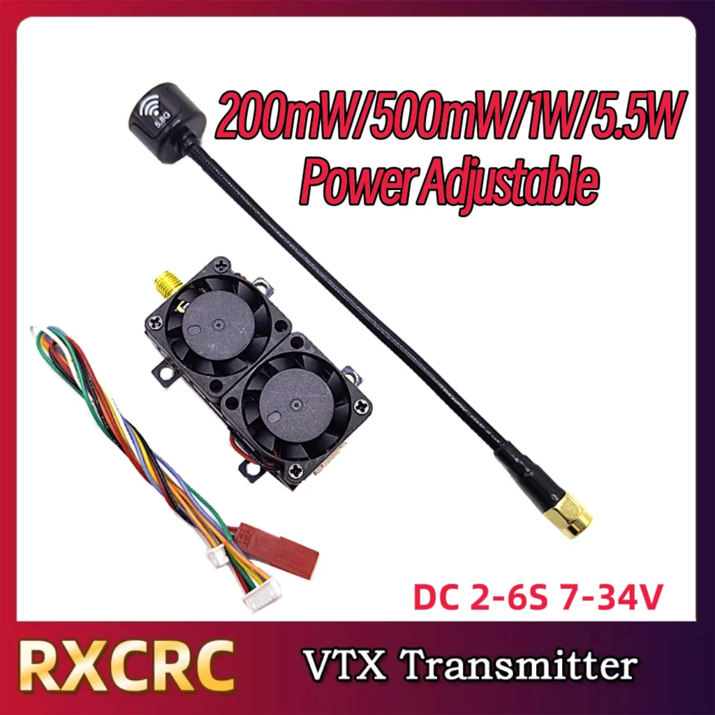 RXCRC FPV 5.8G module 5.5W Power VTX Transmitter 48CH 15mm lollipop antenna for remote control aircraft,remote control vehicles.