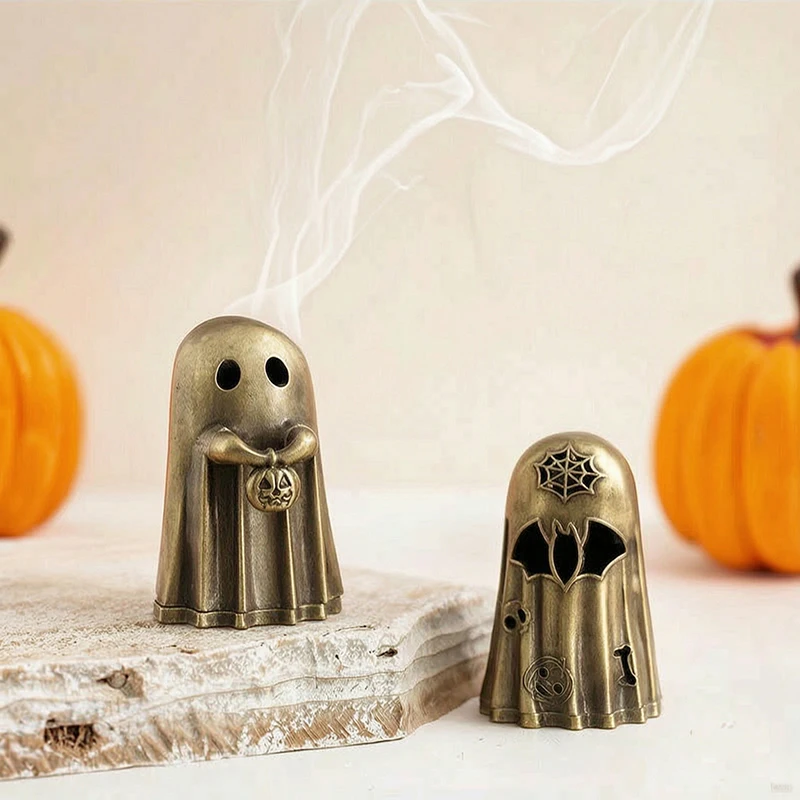 Geister-Räuchergefäß, Räucherstäbchenhalter aus Zinklegierung, Vintage-Bronze-Kürbis für Räucherstäbchen, Goth-Hexen-Schreibtischdeko, Halloween-Geschenk – Detail 8