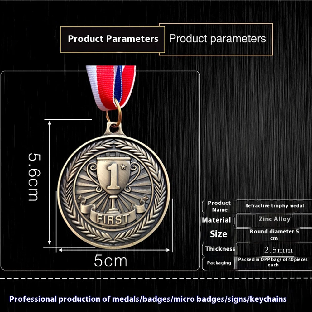10 Stück Gold/Silber/Bronze-Medaille, Auszeichnungsmedaillen mit Halsband, Gewinnermedaillen aus Metall, 5 cm, Wettkampfpreis-Medaillen für Sportspiele