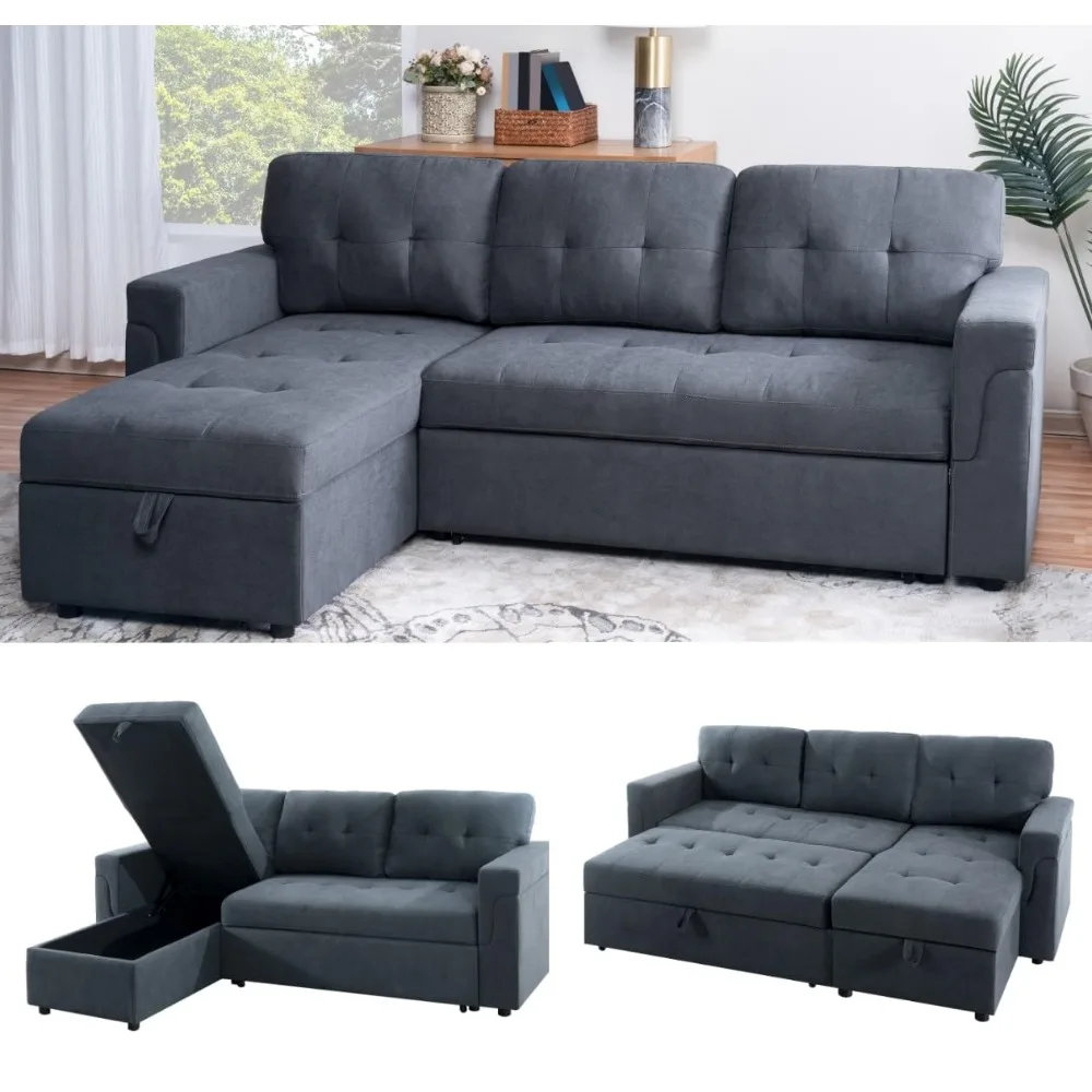 

L Shaped Sectional Couch with Storage & Pull Out Bed – 3-in-1 Convertible Sleeper Sofa Bed, Small L Shape Sofa for, Customized