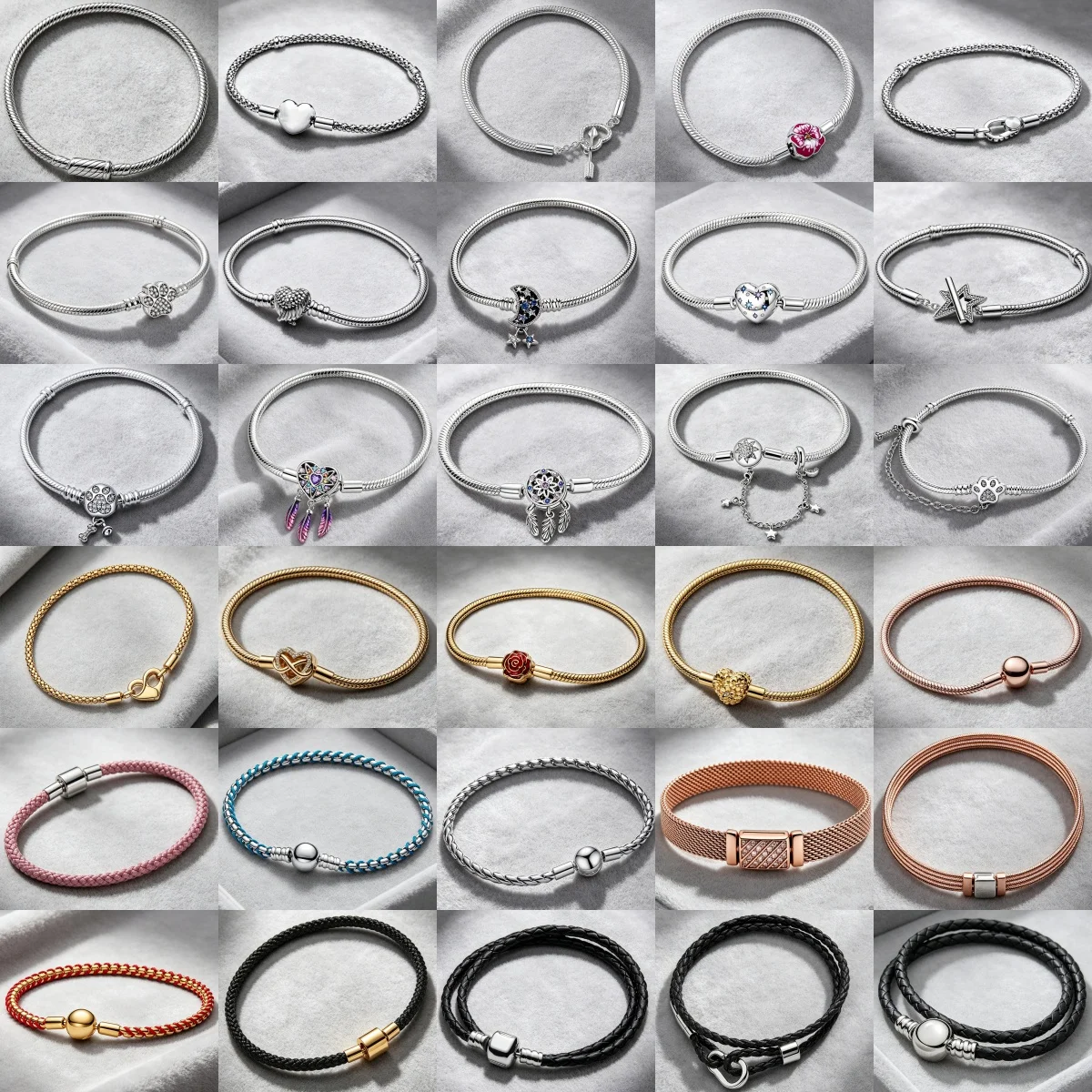 Hot Sell 925 Sterling Silver 17-20cm Leather Round-Shaped Five-pointed Star Luxury Pendant Bracelet For DIY Bead Charms Jewelry