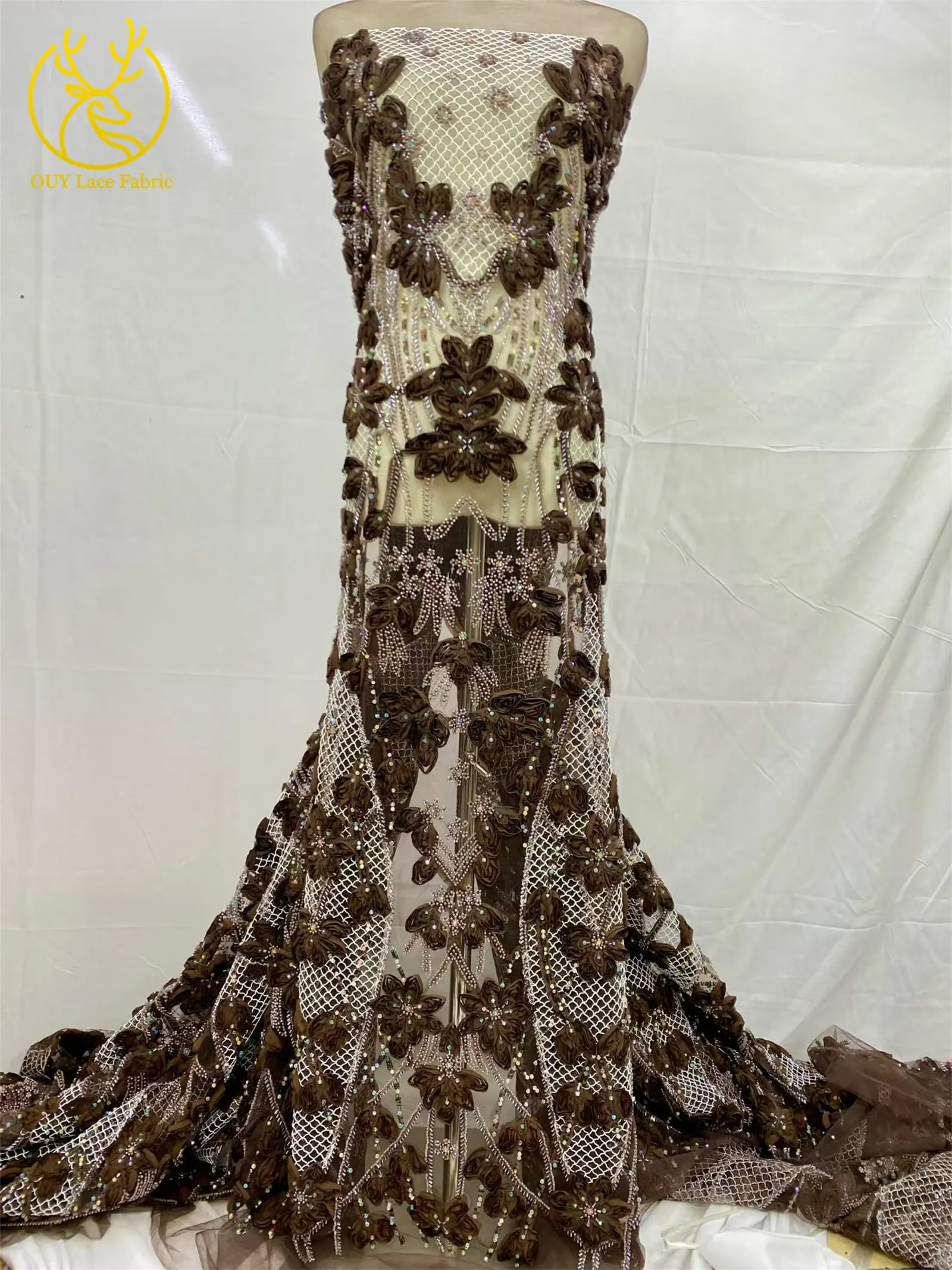 Neues Design Grüner 3D-Netzstoff mit Perlen und Pailletten 2026 Hochwertige Französische Nigerianische Spitze für Damen-Abendkleider und Hochzeitskleider zum Nähen – Detail 11
