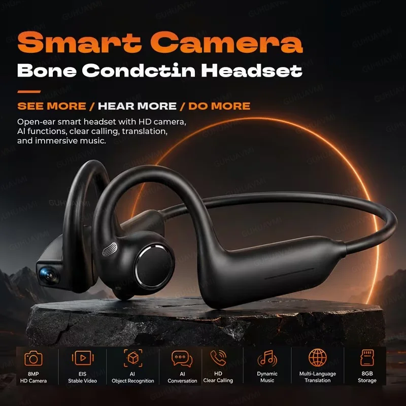 Nuevos Auriculares Inteligentes para Mujer con Cámara de 8MP, Antivibración, Video, Música, 8GB de RAM, Traducción por IA, WiFi, Llamadas HD Inalámbricas, Auriculares de Moda para Hombre