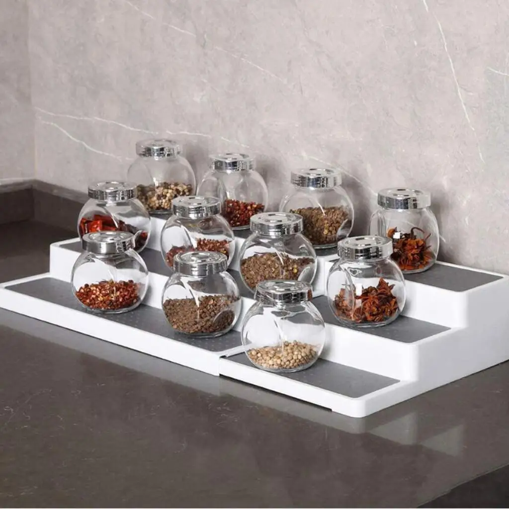 رف منظم للخزانة من البلاستيك الرمادي مكون من 3 طبقات قابل للتوسيع #2