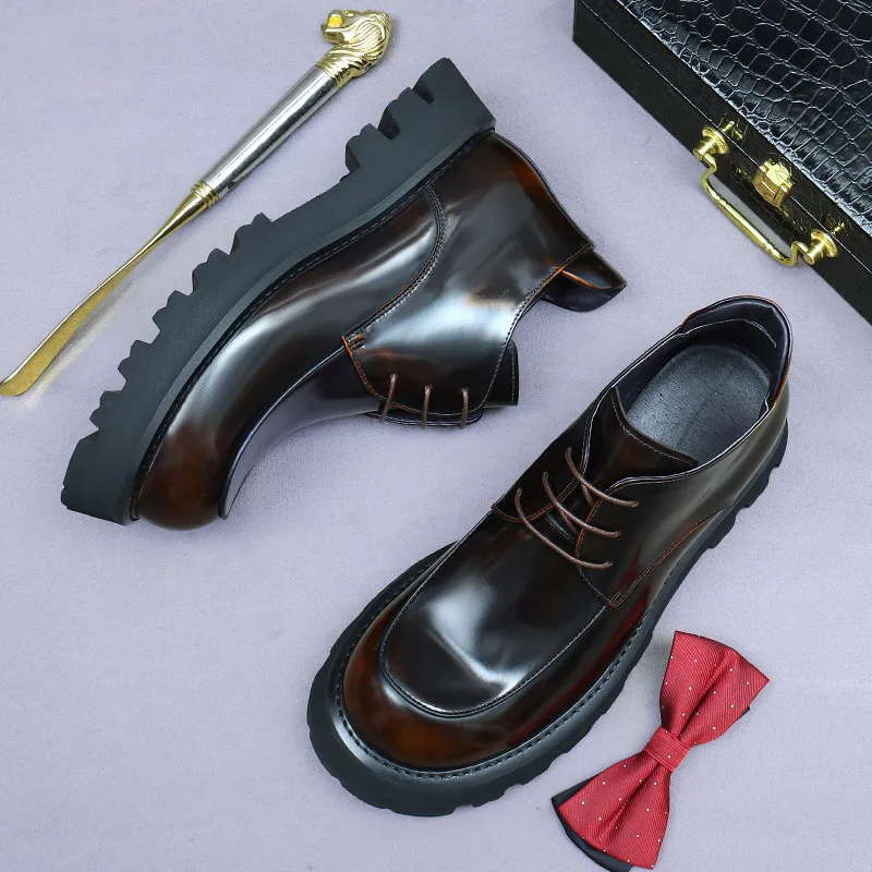 Mens Genuine Leather Oxfords Black Brown Round Toe