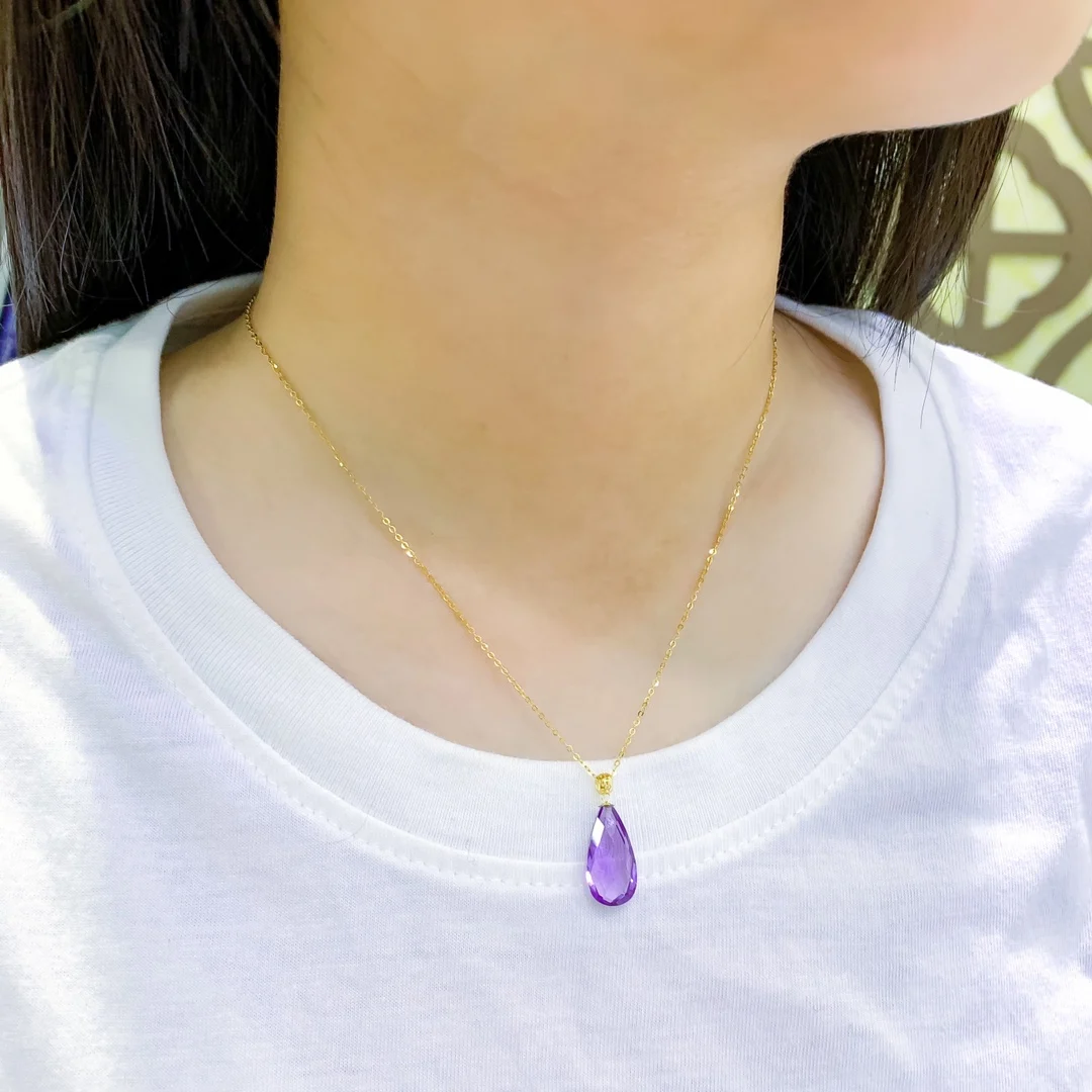 shilovem 18k yellow piezoelectric amethyst Pendants fine Jewelry women trendy no necklace classic new  9*18mm   yzz0918776z