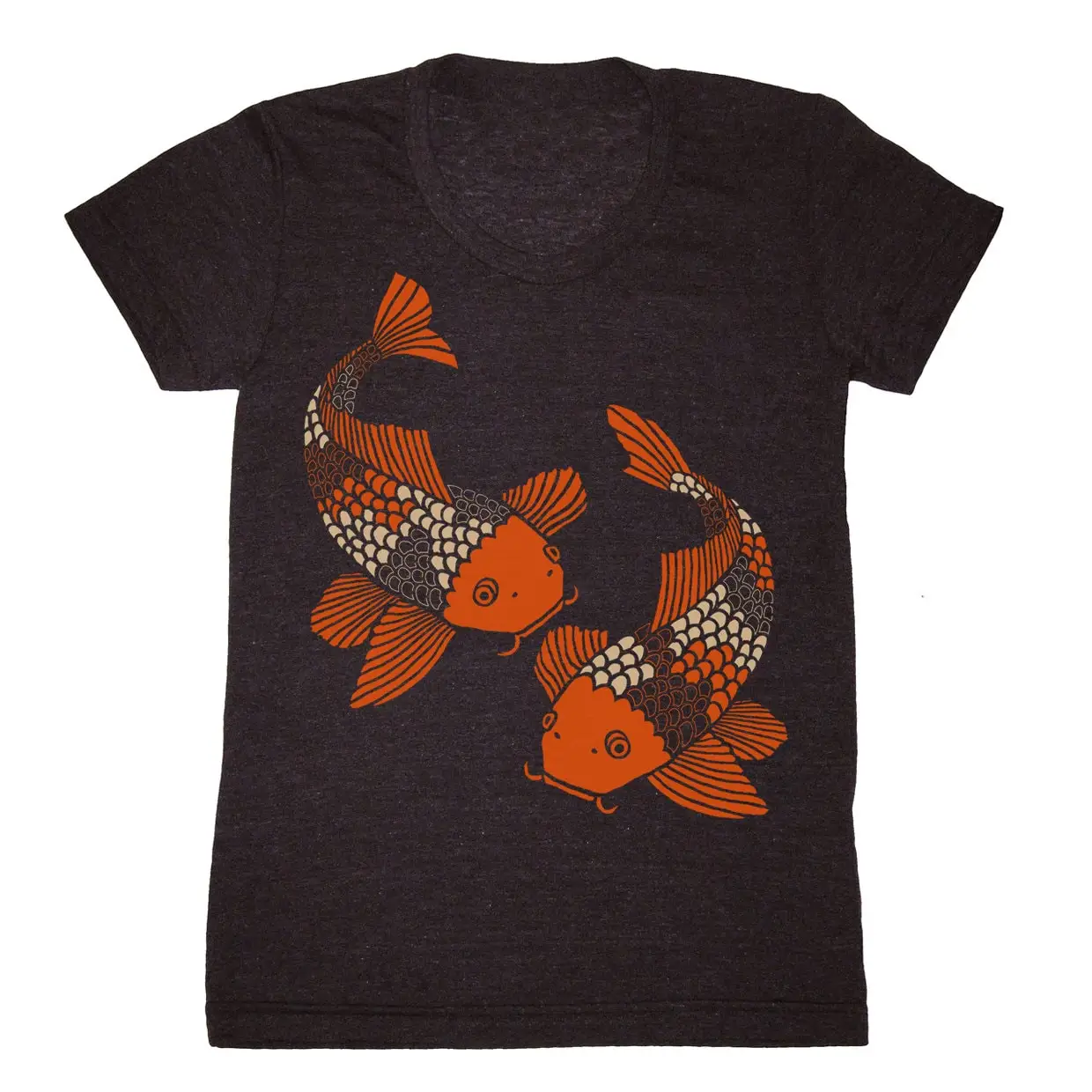 Womens Koi Fish T Shirt Girls Japanese Woodcut Pond Water Lily Garden Botanical Zen Yoga Buddhist Asian Bonsai Goldfish