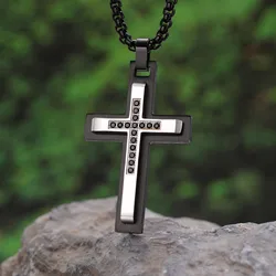 Mens Cross Necklaces, Double Layers Stainless Steel Pendant Necklaces,Stylish Religious Faith Jewelry Gifts