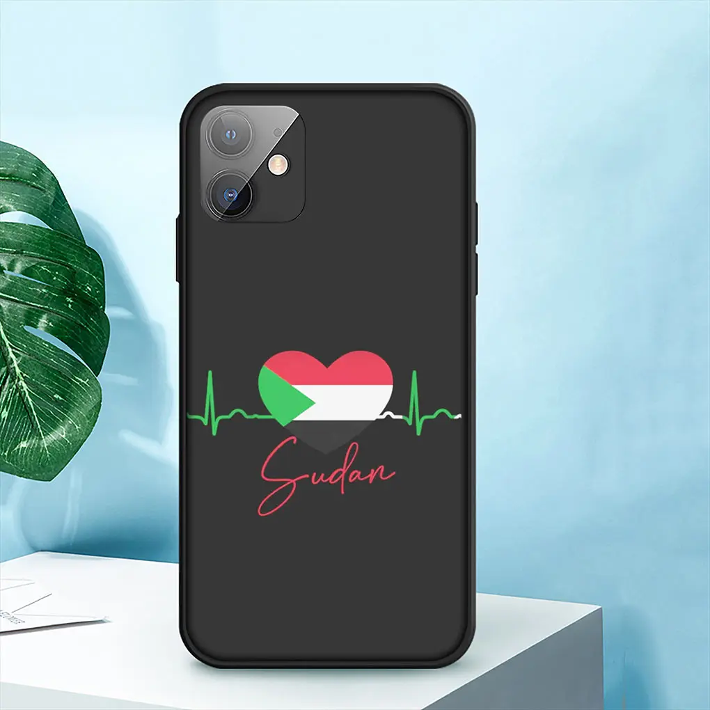 Sudan Flag Map Cover Phone Case for Apple iPhone 16 15 14 13 12 11 Pro Max 6 6S Plus + SE 14+ 16+ Soft Casing