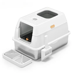 Fully Enclosed Stainless Steel Cat Litter Box, Large Anti Odor, Super Large Cat Toilet, Enclosed Cat Litter Box Pet Supplies