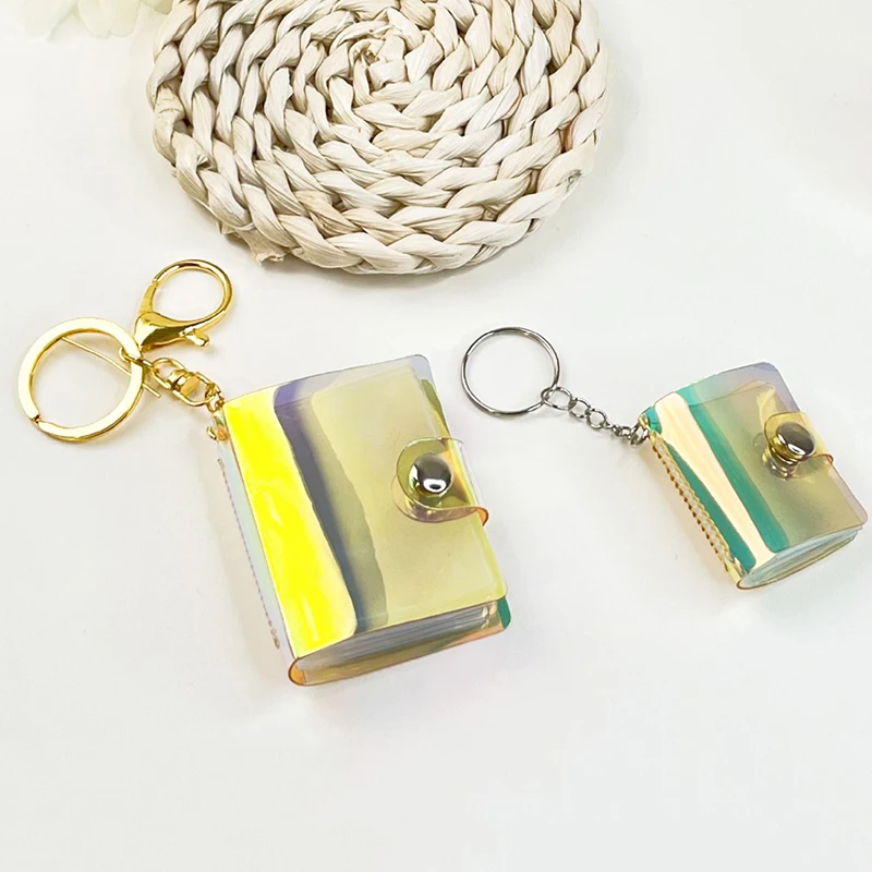 1/2 Inch Photo Album Keychain Photo Album ID Card Storage Folder Keyring Laser Colorful Mini Album Storage Card Holder Keychain