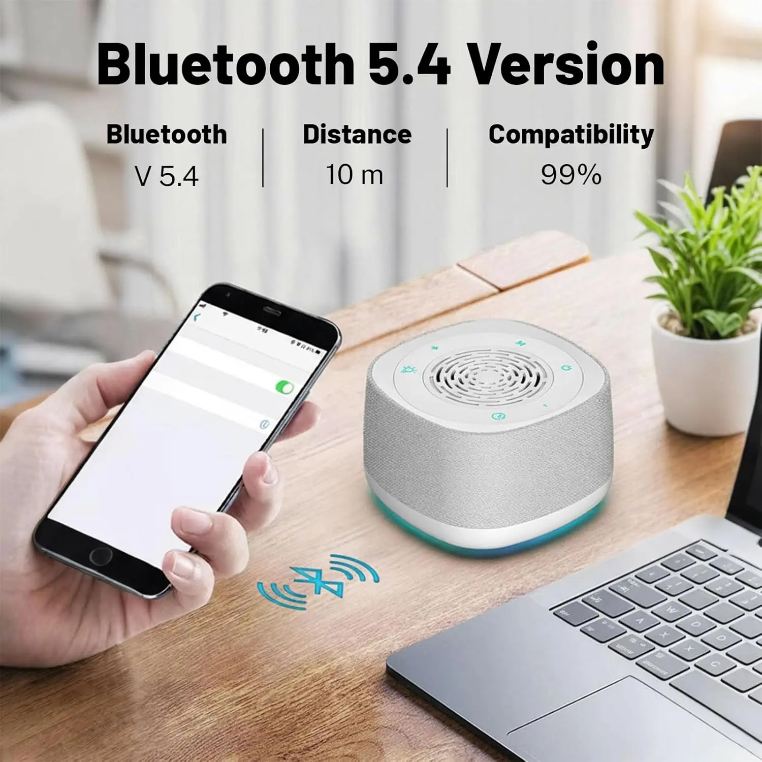 White Noise Machine Bluetooth Speakers with Alarm Clock&Night Light,3-Level Timer,HiFi Sound,Portable Sleep Aid for Adults&Baby