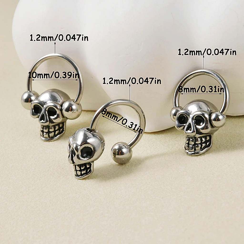 Skull Horseshoe Lip Ring Labret Lip Piercing Jewelry Hoop Earrings Cartilage Helix Tragus Rook Lobe Punk Style Piercing Jewelry