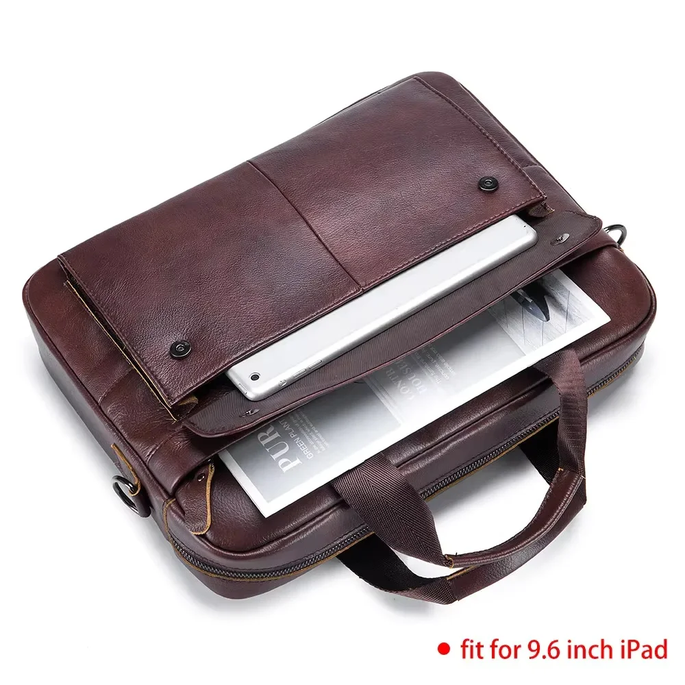 BULLCAPTAIN حقيبة يد جلدية أصلية للرجال مقاس 14 بوصة حقيبة كمبيوتر محمول ذات سعة كبيرة حقيبة كمبيوتر للأعمال عبر الجسم للرجال