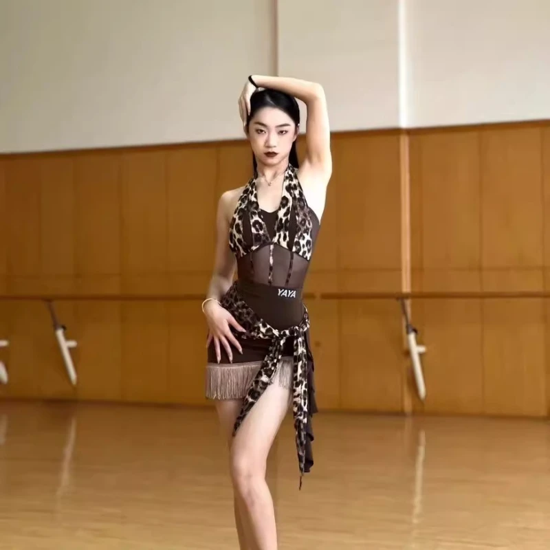 

Line dance clothing Stage costume fringe skirt Leopard Latin dance competition costume tassel Dance latin american outfit