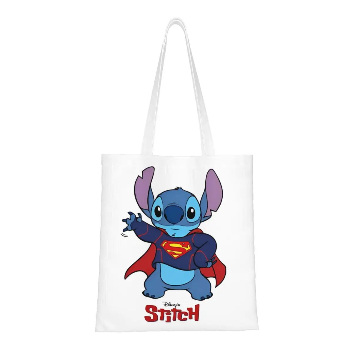 Superman Stitch Tote Bags Women Handbag Canvas Student Cute Cartoon Shoulder Bag Reusable Grocery Bag