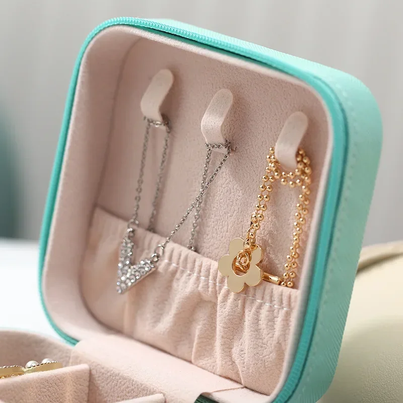 Portable Mini Jewelry Storage Box Travel Organizer Jewelry Case Leather Storage Earrings Necklace Ring Jewelry Organizer Display image 6