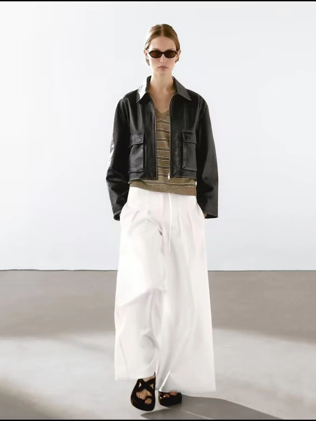 Casual American Sle Women's Leather Jaet ort Outerwear Long Sve Turn-down Collar New Autumn Winter Bla kets Decor