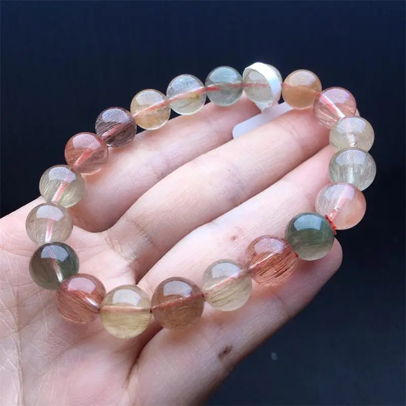 10MM Natural Colored Rutilated Quartz Bracelet Colorful Gemstone Strings Fashion Beautifully Jewelry For Men Women Gift 1PCS