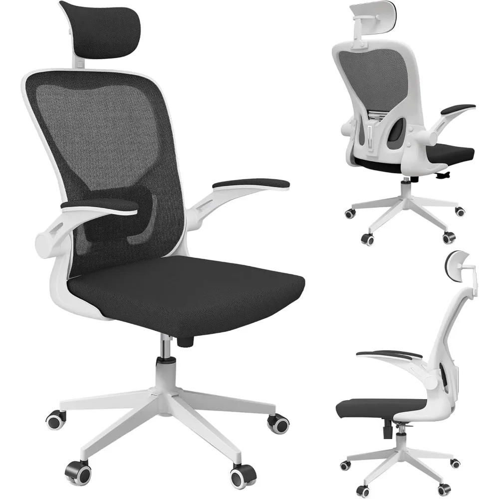 

Ergonomic Office Chair, High-Back Desk Chair with 2D Headrest,Mesh Office Chair with Flip-Up Arms,Up&Down Lumbar Support, 90-135