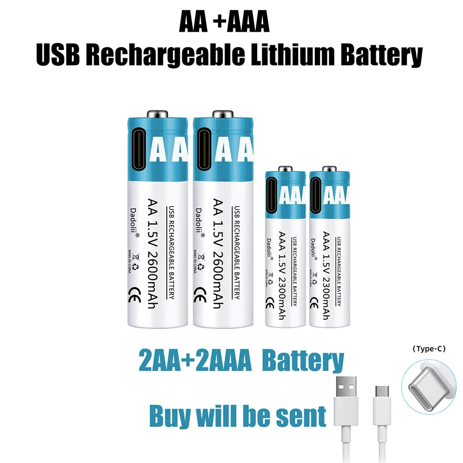 AA AAA 1.5V rechargeable battery 2600mAh rechargeable Lithium ion battery AA 1.5V USB fast charging lithium ion