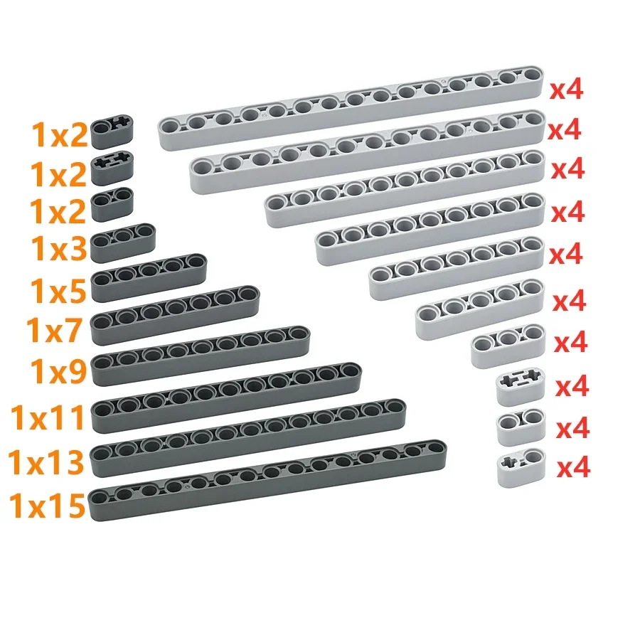 Technical 1x2 1x5 1x7 1x9 1x13 1x15 Building Blocks 40Pcs Axle Hole Bulk Thick Hole Arm Liftarm Beam MOC Bricks Toy 32316 60483