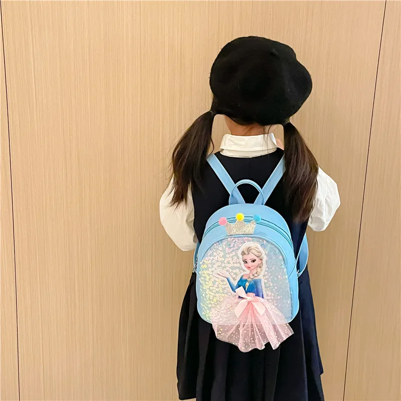 

Disney Mini Schoolbag Cartoon Cute Sequin Shoulder Bag Frozen ELSA Princess Backpack Kindergarten Girls Handbag