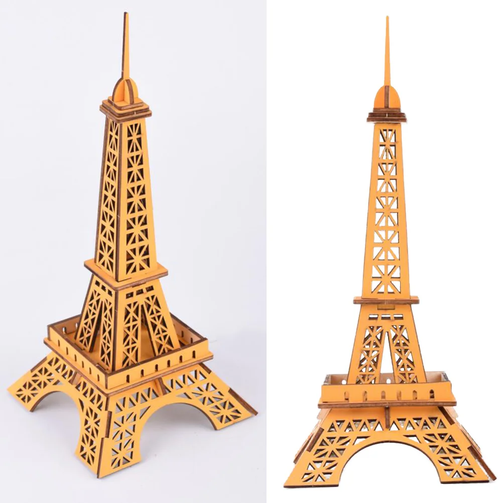 DIY 3D houten Eiffeltoren puzzel geel educatief hersenspel voor kinderen Ontwikkeling van fijne motoriek Leuke uitdaging