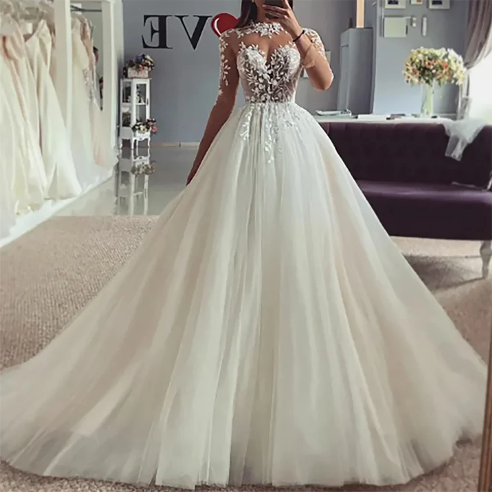 

Half Sleeve Wedding Gowns 2025 Tull A Line Sweatheart Neck Bridal Dress Appliqued Lace Wedding Dresses Customized