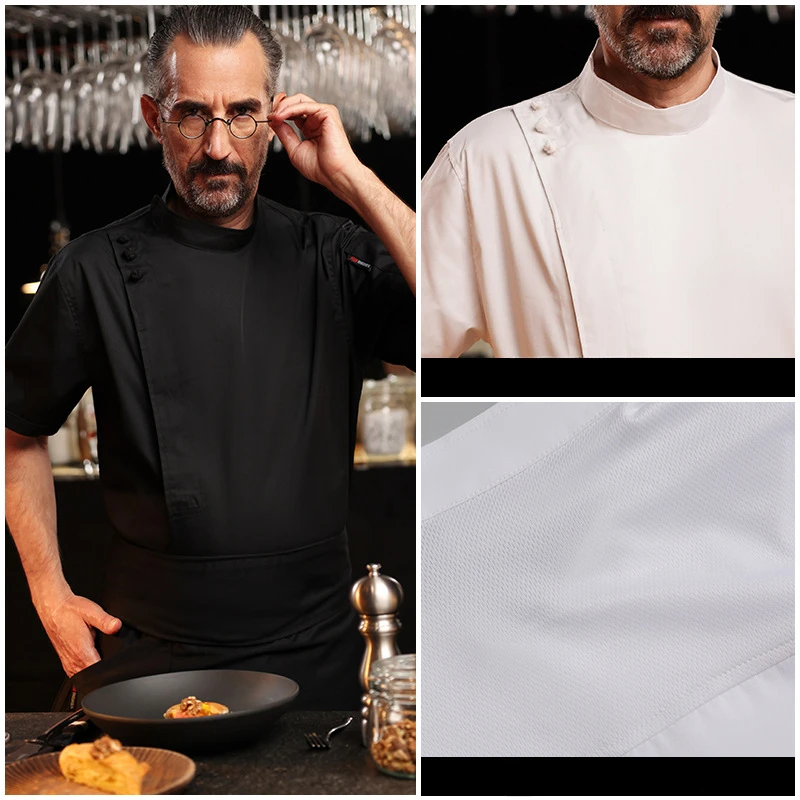 Veste de Chef unisexe à manches courtes, manteau de cuisine, uniforme de serveur de Restaurant, haut