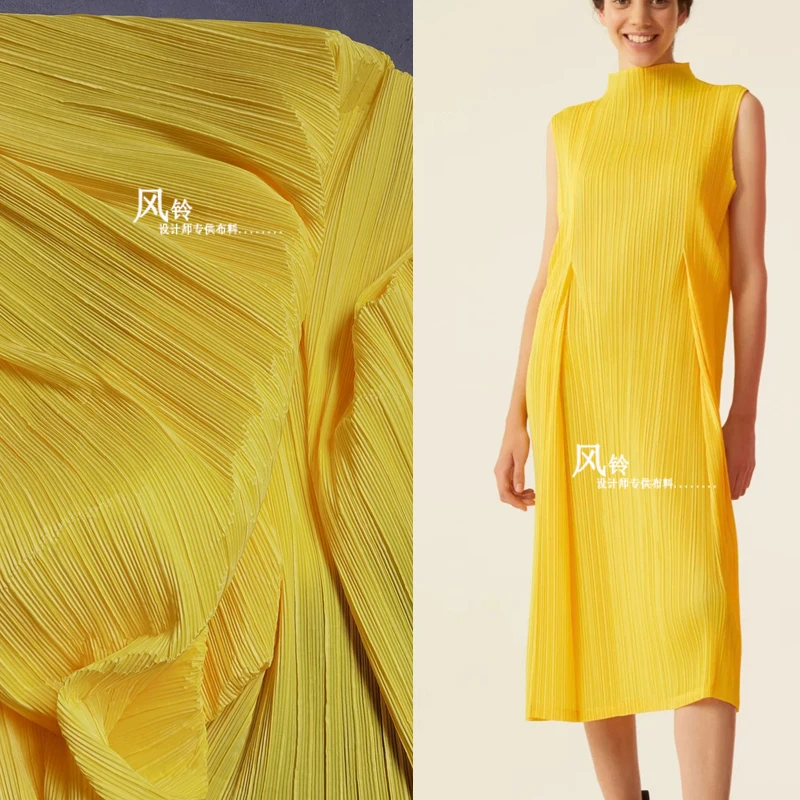 Pleated Fabric Bright Yellow Creative Cloth Striped Pleats DIY Background Decor Skirt Dress Clothes Sewing Designer Fabric