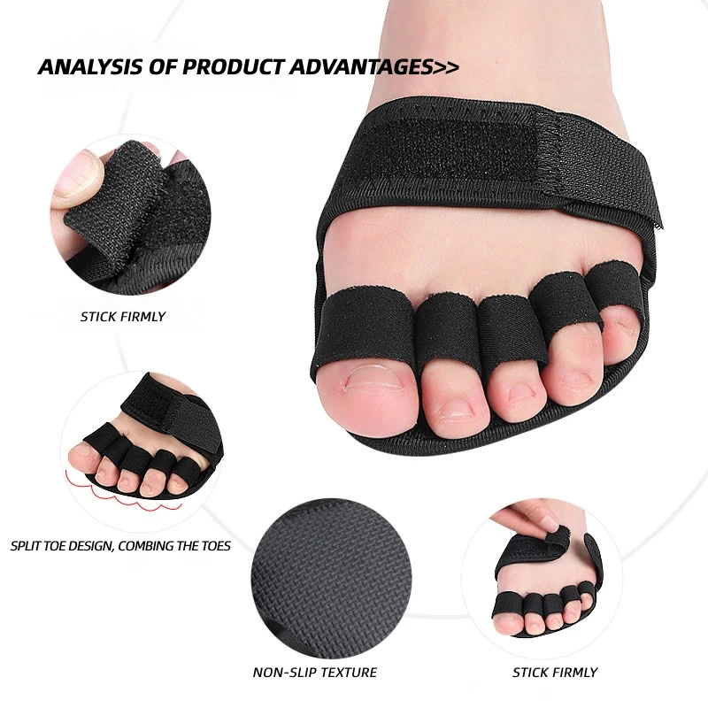 

4pieces=2pairs Feet Care Five-Finger Half-Palm Yoga Socks Hallux Valgus Overlapping Toe Splitter Wear-Resistant Forefoot Pads