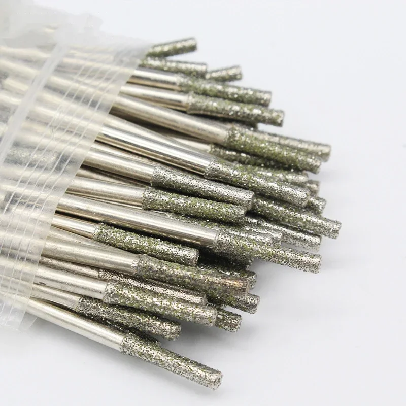 10 pezzi all'ingrosso 0.4-3mm punta da trapano con punta diamantata 2.35mm gambo per gioielli in piastrelle punta da trapano in vetro s un ago