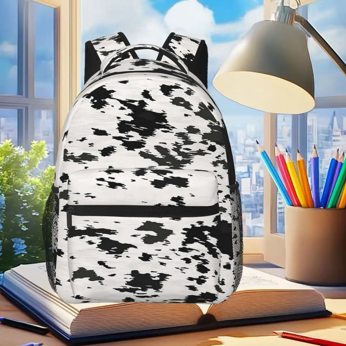 Cow Hide Black And White Backpack Student Boys Girls BookBag Kids School Bag Laptop Shoulder Bags for Men Women