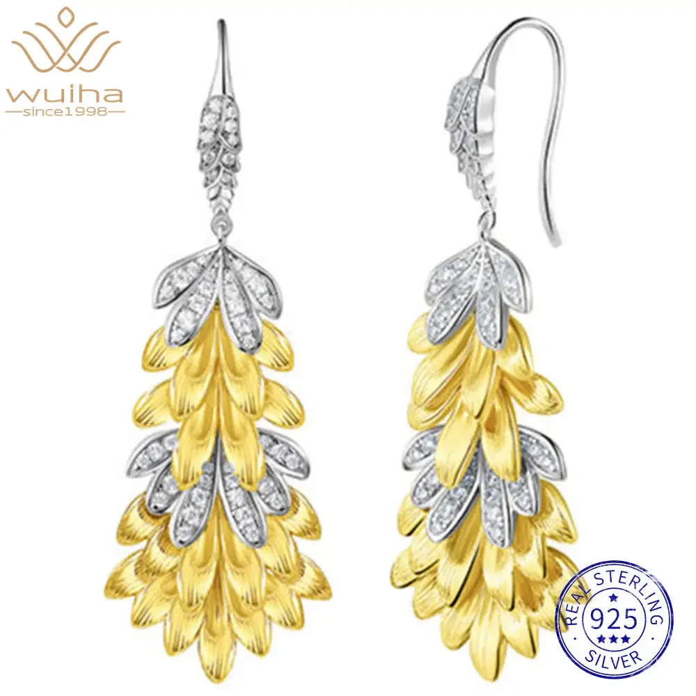 

WUIHA Vintage 100% 925 Sterling Silver Lab Sapphire High Carbon Diamonds Wedding Engagement Drop Dangle Earrings Fine Jewelry