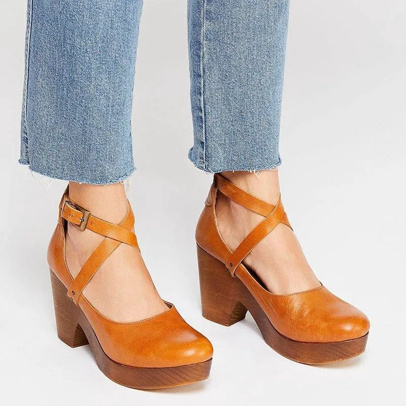 Damen Vintage Plateau Blockabsatz Pumps Retro Runde Zehenpartie Geschlossene Zehenpartie High Heels Alltagssandalen Lässige Modeschuhe 2026 – Detail 6